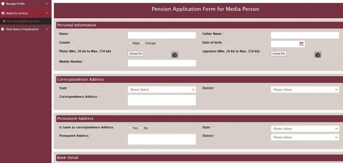 Pension Application for Media Person, Haryana 