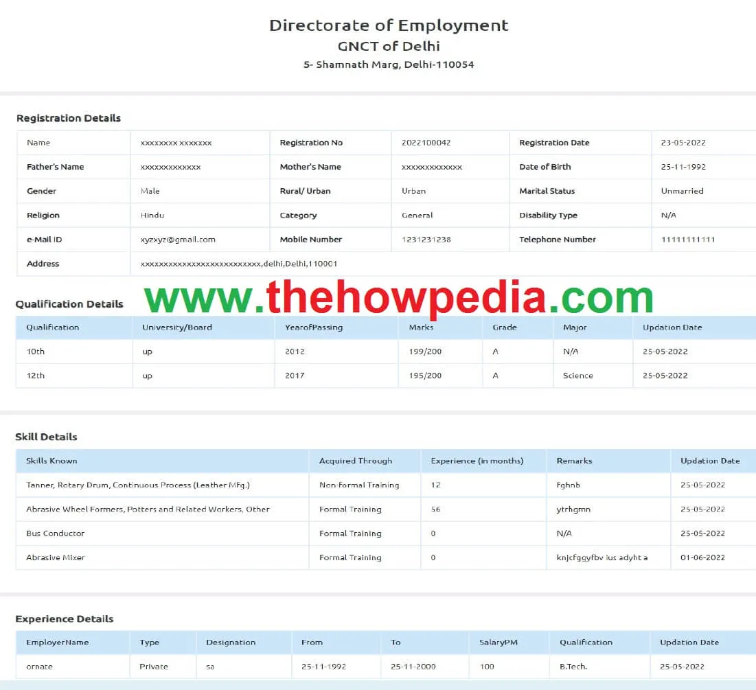 Delhi Employment Exchange Certificate Download pdf 