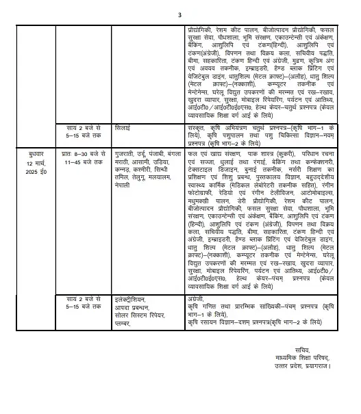 यूपी बोर्ड 10वी 12वी परीक्षा समय सारिणी 2025