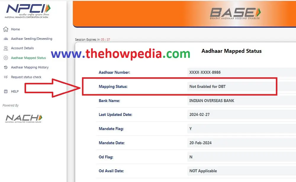 Aadhaar DBT status check DBT Status Check with mobile number Aadhaar Seeding status NPCI DBT Adhar Mapped status