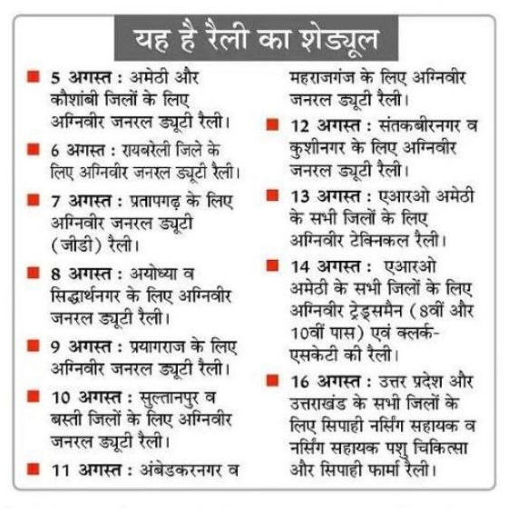 Agniveer Rally Schedule 2025 Agniveer Rally Bharti Address