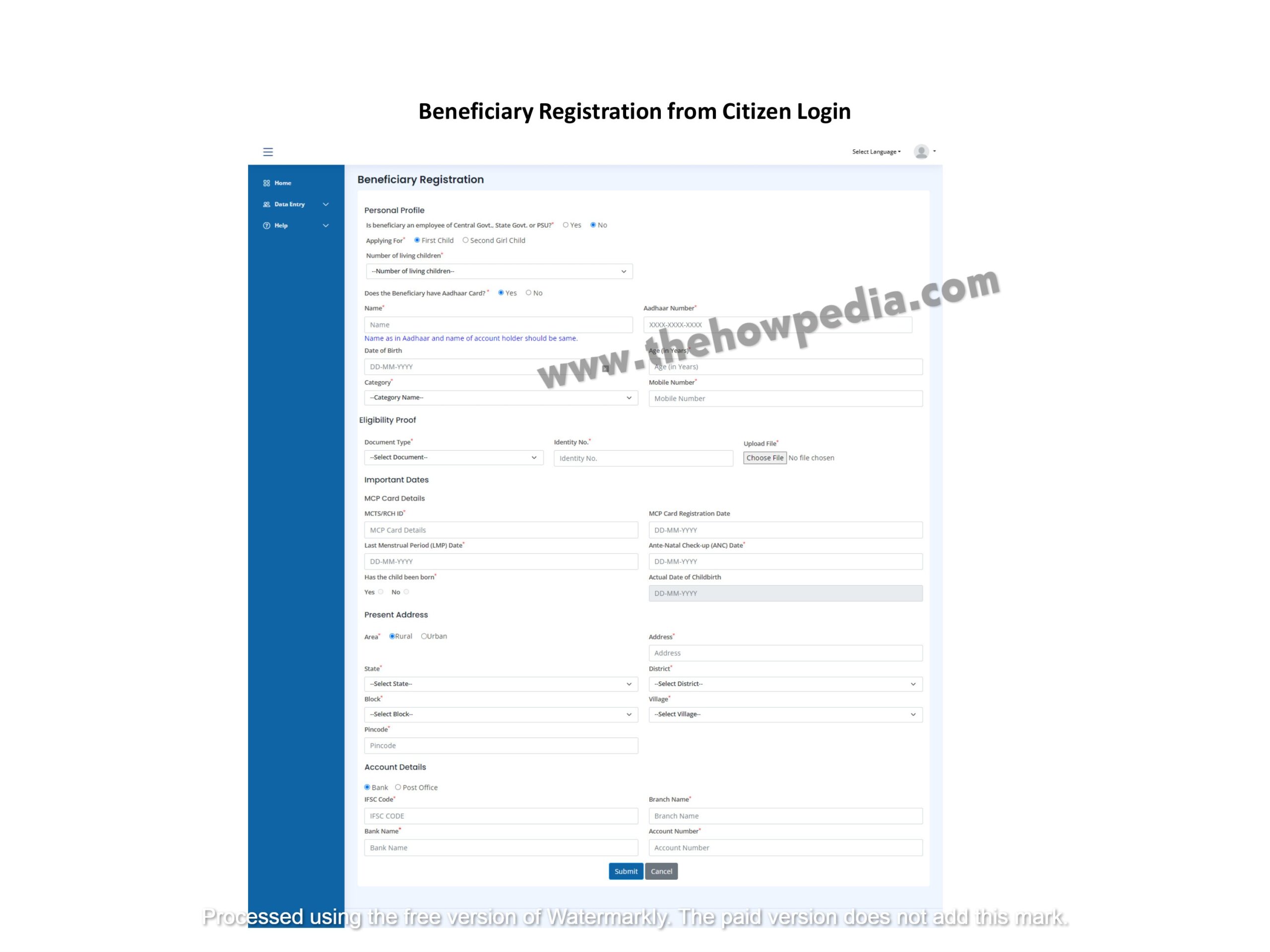 PMMVY Beneficiary Registration Online Form