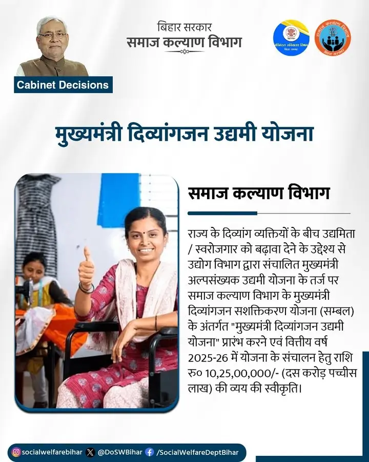 Bihar Divyangjan Udhyami Yojana
बिहार दिव्यांगजन उद्यमी योजना
Mukhyamantri Divyangjan Udyami Yojana Form
Bihar CM Divyang Udyami Yojana